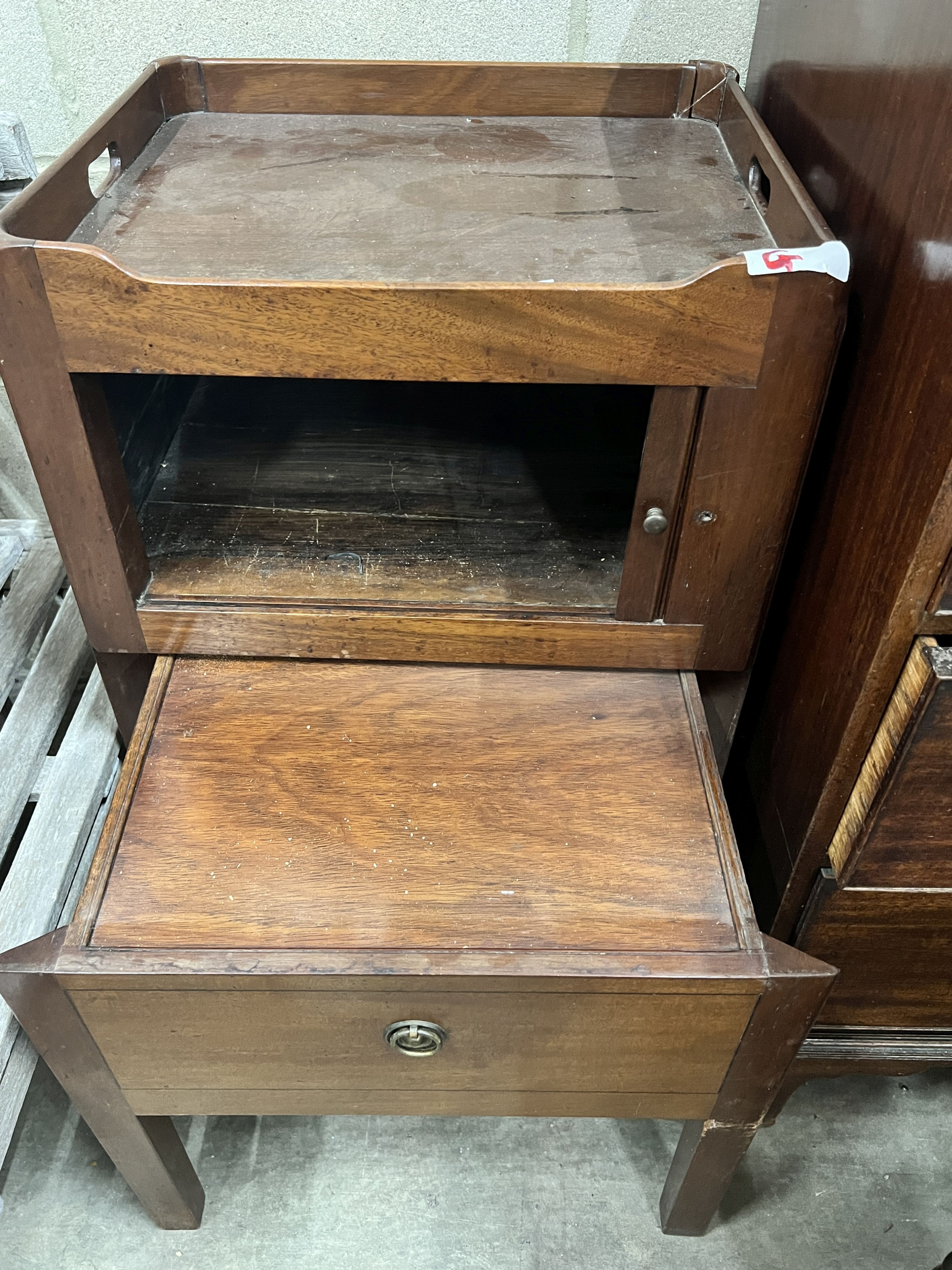 A George III mahogany tambour bedside cabinet, width 49cm, depth 43cm, height 80cm